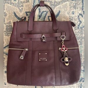 Henri Bendel- Jetsetter Backpack In Oxblood Maroon Pebbled Leather, Size L
